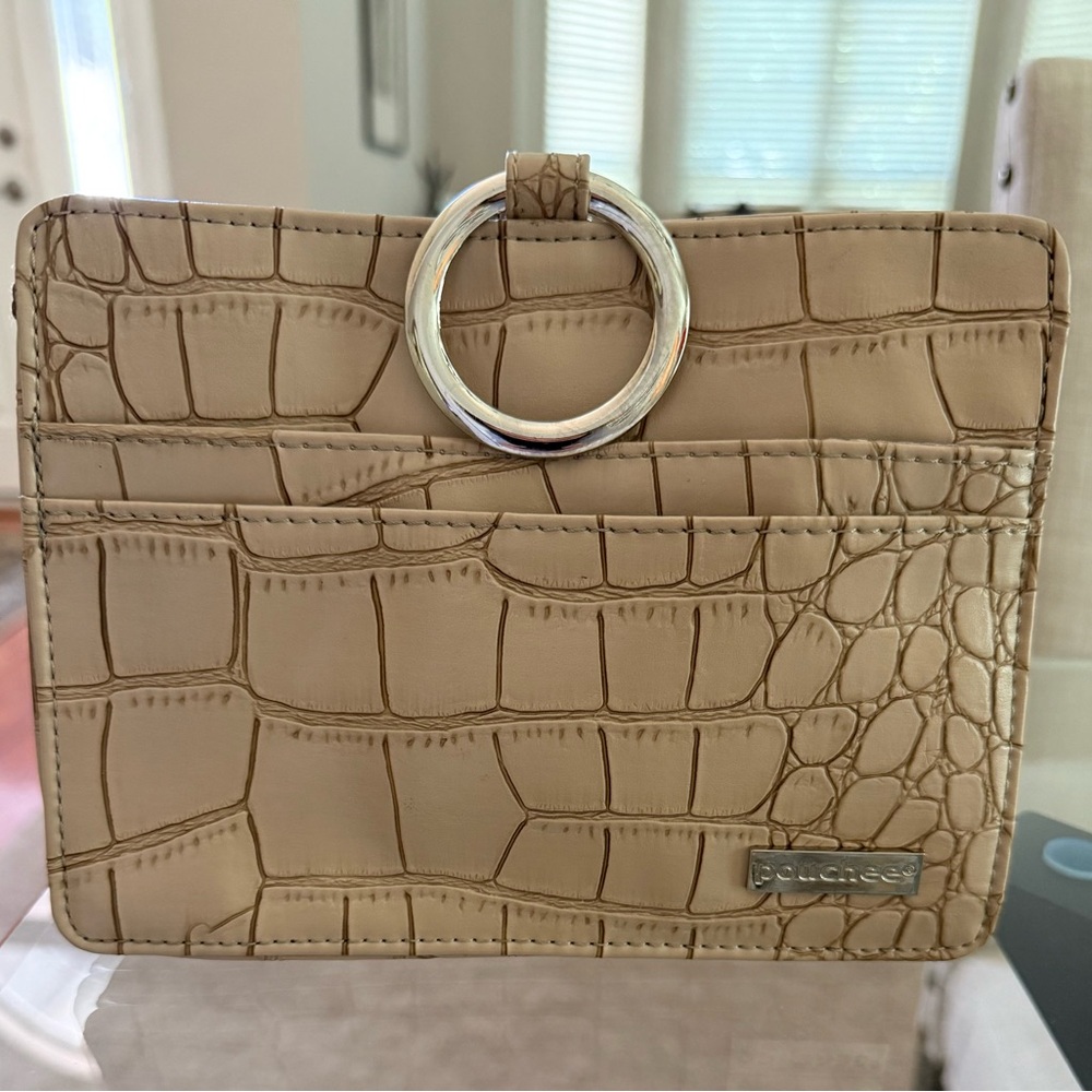 Beige Pouchee Croc Organizer purse. So many pockets to hold all your items in.
